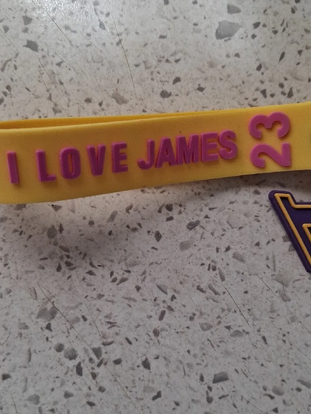 I Love James 23 Yellow & Purple Keychain with Sneaker Charm
